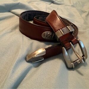 Brown Leather Belt with Silver Buckle golf vintage